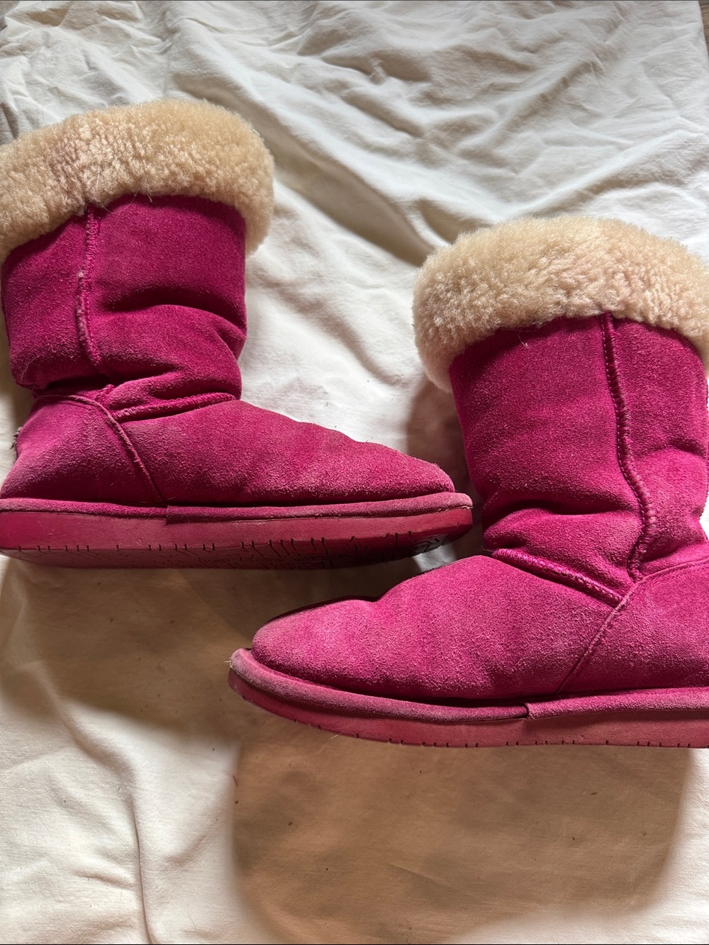 BearPaw Pink Suede Shearling Cuff Winter Boots